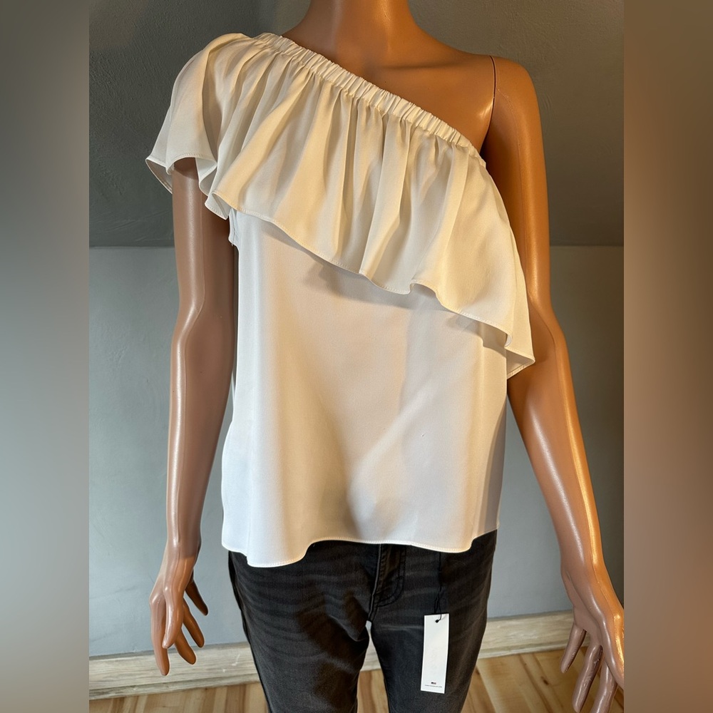 Milly One-Shoulder Ruffle Top White Size Large | Asymmetrical Blouse GUC